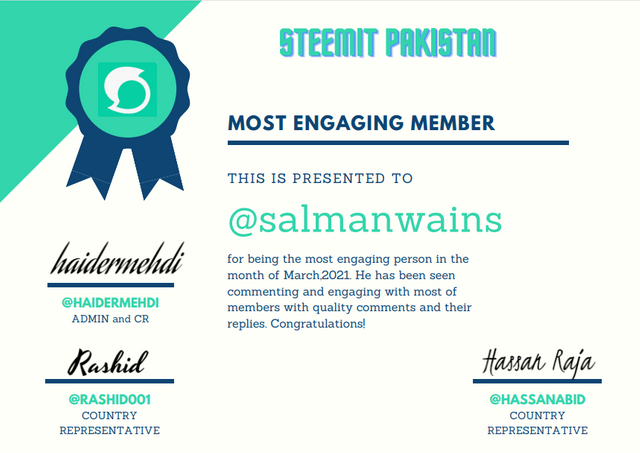 Steemit Most Engaging Member Award March 2021.png