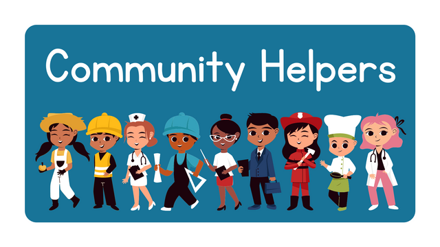 Blue White English Community Helpers Presentation.png