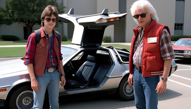 A-20-year-old-boy-and-a-60-year-old-scientist-next-to-a-Delorian-with-the-doors-open--The-boy-has-brown-hair-combed-to-one-side--wears-sunglasses--a-red-sleeveless-jacket-over-a-plaid-shi.jpg