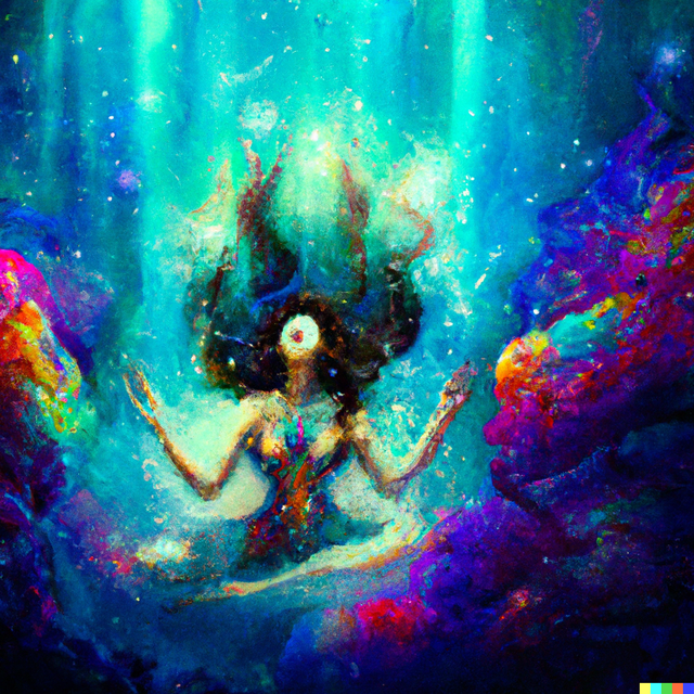 DALL·E 2022-10-11 11.36.39 - a spiritual goddess meditating underwater in an ocean of colour    , digital art .png