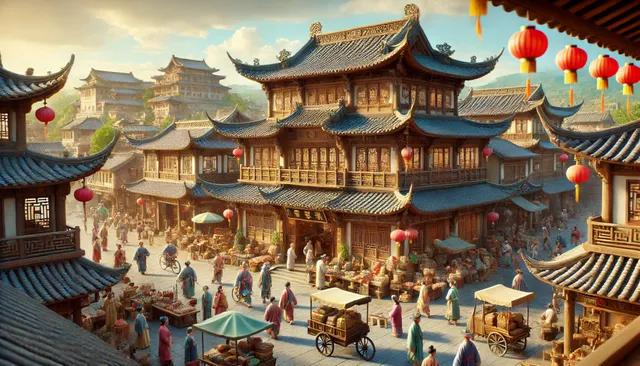 DALL·E 2024-09-01 23.22.57 - A highly detailed 3D Pixar animation style image depicting a bustling street scene from the ancient Song Dynasty in China. The street is filled with m.webp