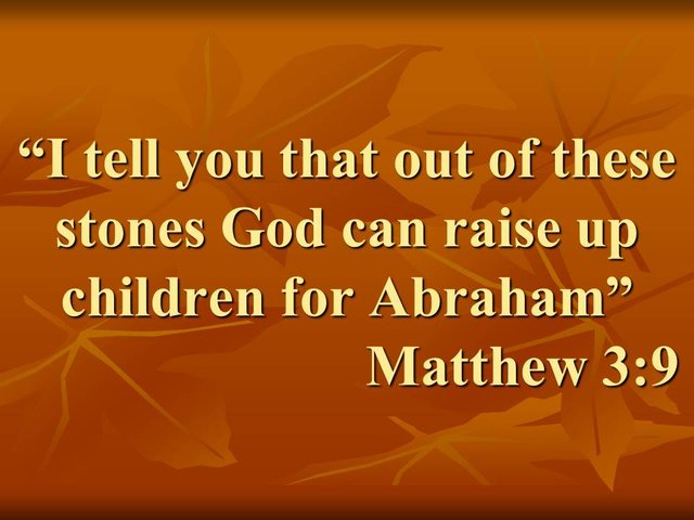 Preaching the kingdom. I tell you that out of these stones God can raise up children for Abraham. Matthew 3,9.jpg