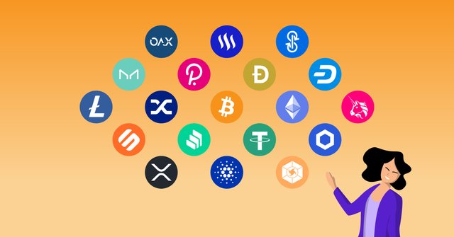 Illustation-of-a-woman-gesturing-to-her-upper-right-that-is-filled-with-crypto-coin-logos-to-convey-the-topic-of-types-of-cryptocurrency-coins-and-tokens.jpg