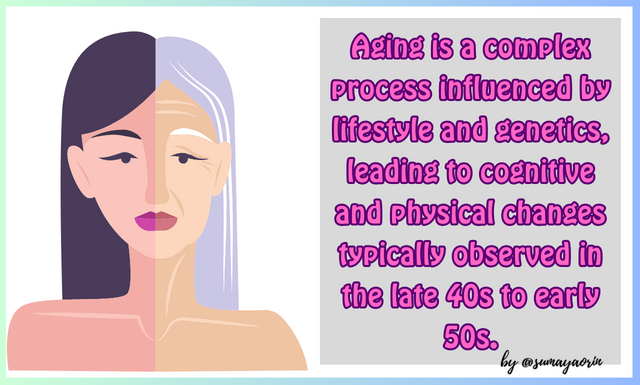 Aging is a complex process influenced by lifestyle and genetics, leading to cognitive and physical changes typically observed in the late 40s to early 50s..png