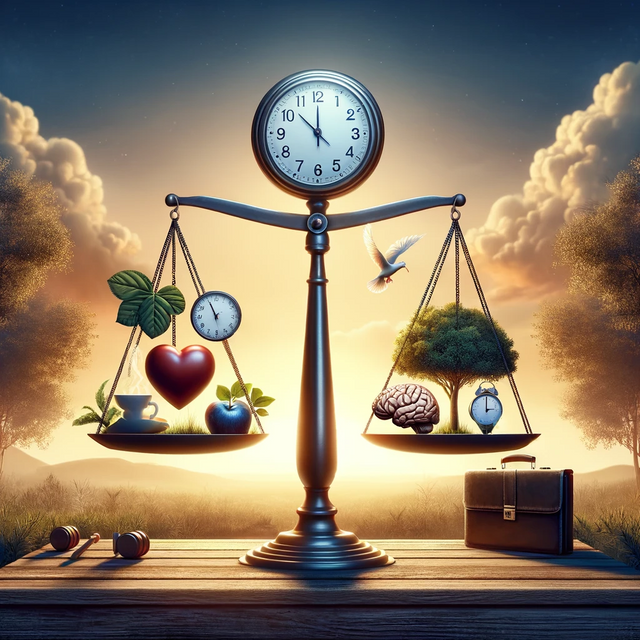 DALL·E 2024-01-17 12.24.00 - An image symbolizing the importance of dedicating appropriate importance to all aspects of life, with a focus on the value of time. The scene depicts .png