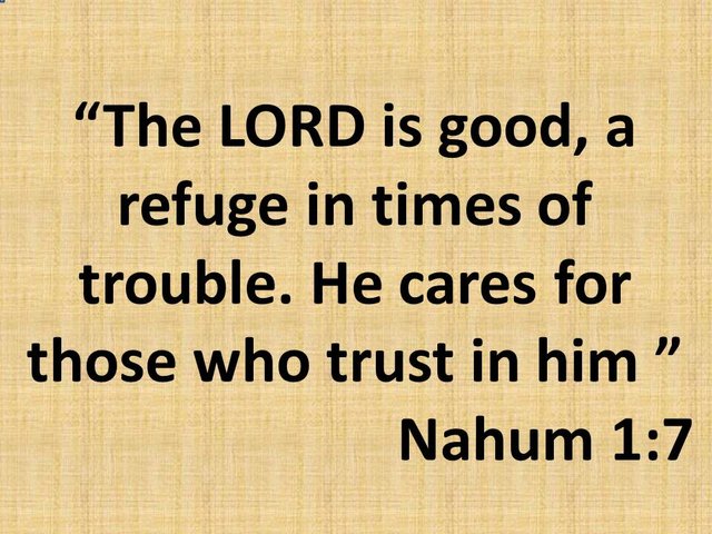 Bible reading. The LORD is good, a refuge in times of trouble. He cares for those who trust in him.jpg