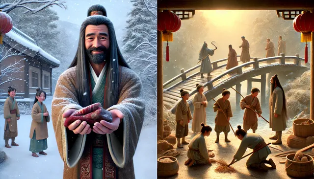 DALL·E 2024-09-06 13.03.45 - A highly detailed 3D image in Pixar animation style, set in ancient China. The scene shows Li Zixuan with long traditional Chinese hair, dressed in an.webp