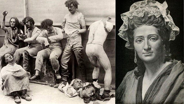 Madame Tussaud and her burnt mannequins 1925.jpg