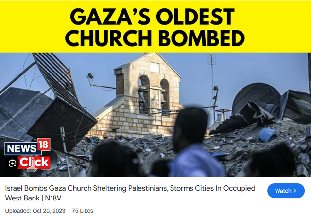 Isarel bombs the oldest church in Gaza.png