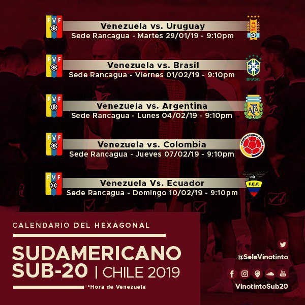 Calendario de la Vinotinto Sub 20 en el hexagonal final.jpg