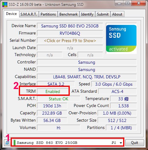 TRIM status from SSD-Z