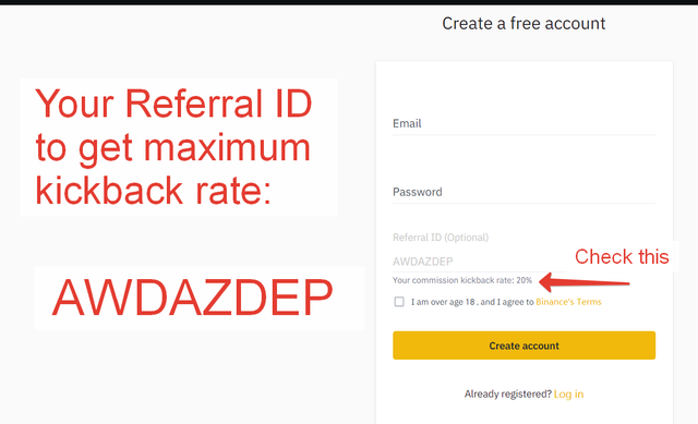 Binance Referral ID to get maximum kickback rate