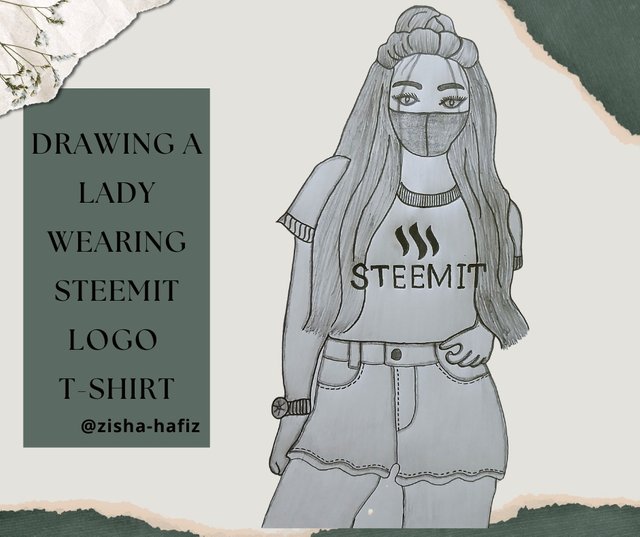 Drawing a lady wearing Steemit logo T-Shirt.jpg