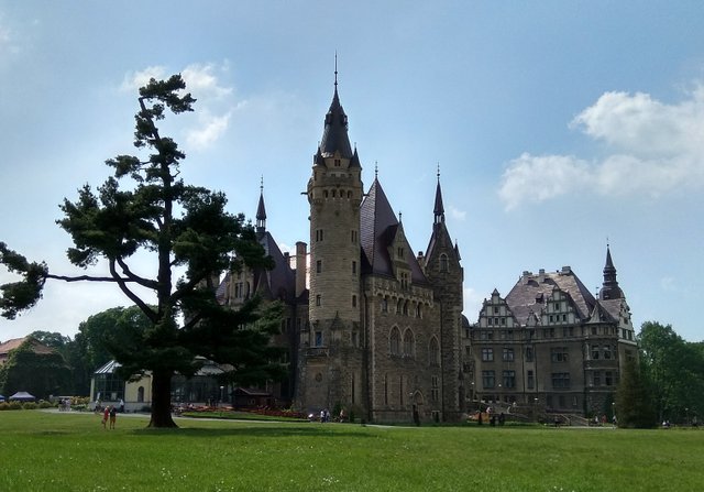 Moszna Castle with a tree