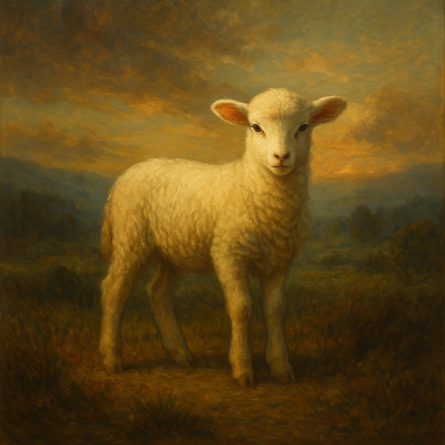 Lamb looking up at the cross