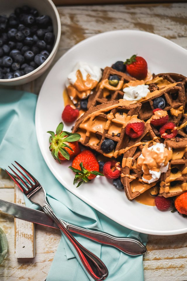 Chocolate Spelt Waffles + Maple Nut Butter Syrup (Vegan)-5.jpg