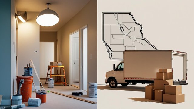 _Clean, modern illustration showing a split scene_ one side with a home under renovation (tools, paint, new fixtures), the other with a moving truck and packed boxes. Use neutral tones and a soft background. In (1).jpg