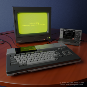 Imágenes creadas para celebrar los 30 años del MSX VG-8020, monitor monocromo de fósforo verde y cargador de cinta. Este fue mi primer ordenador en 1989.