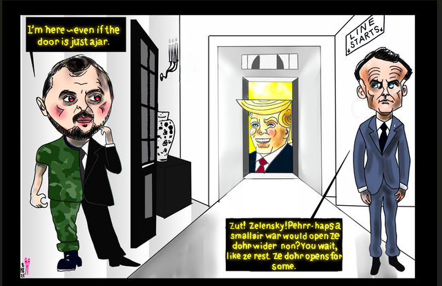Trump White house zelensky macron cartoon.png