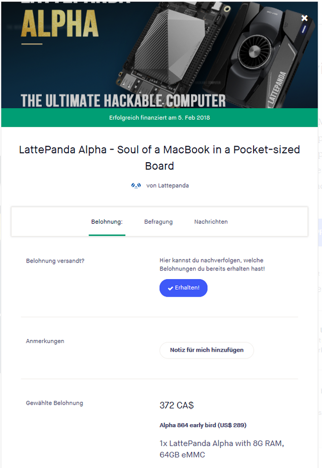 Kickstarter campaign lattepanda alpha