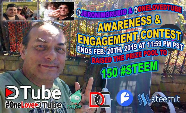 @jeronimorubio & @onelovedtube Awareness and Engagement ups the Prize Pool to 150 #steem Giveaway - 1st 60 steem, 2nd 50 steem, 3rd 40 steem.jpg