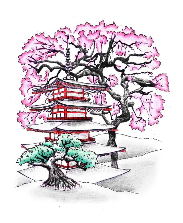 Coloring page of oriental temple, japanese or chinese pagoda tower, Stock  Vector, Vector And Low Budget Royalty Free Image. Pic. ESY-040688224 |  agefotostock