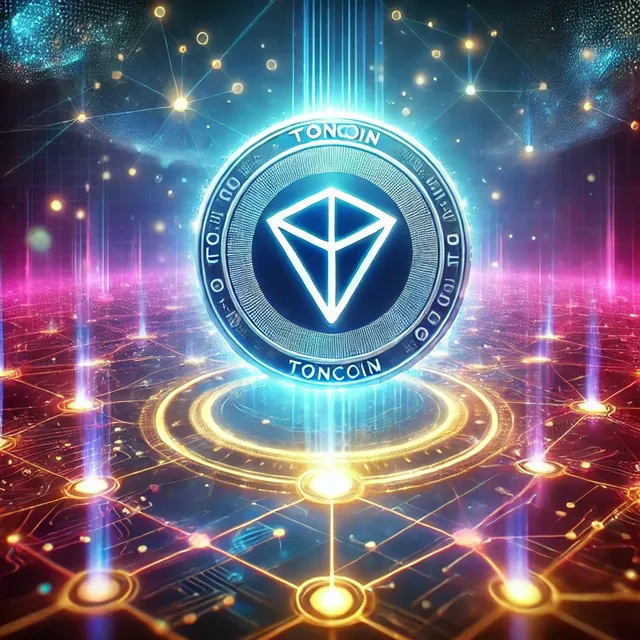 DALL·E 2024-09-22 17.42.49 - A futuristic and visually captivating image representing the Toncoin cryptocurrency ecosystem. The image should feature a digital network with interco.webp