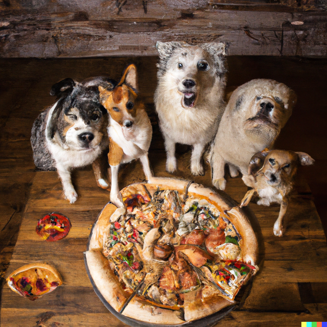 DALL·E 2022-07-19 18.06.27 - A group of dogs sitting around a table with a big pizza on top.png