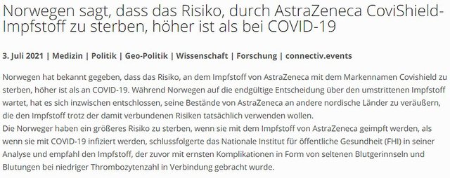 Norwegen sagt, dass das Risiko, durch AstraZeneca CoviShield-Impfstoff zu sterben, höher ist als bei COVID-19.jpg