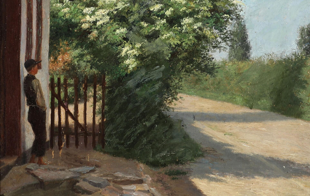Marie_Luplau,_En_dreng_hviler_i_skyggen_af_et_bondehus,_1886.png