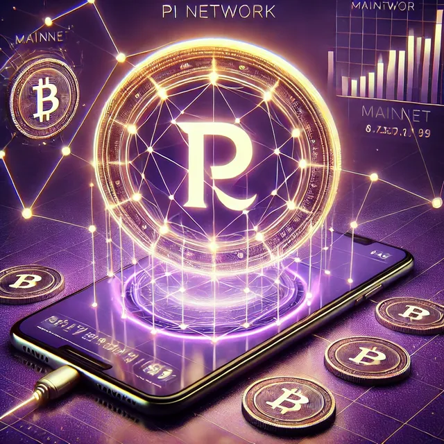 DALL·E 2025-03-11 13.09.33 - A futuristic digital illustration representing Pi Network. The image features a glowing Pi Network logo in the center, surrounded by a blockchain-insp.webp