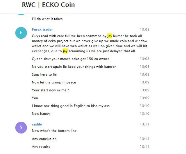Jay the socalled Ecko Dev Scammer 9 Message from Ghoast ECKO COIN Founder Kamram 23 AUG 2018.JPG