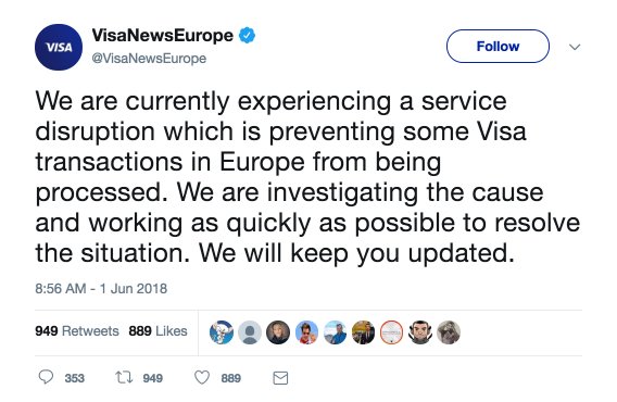 VisaNewsEurope on Twitter We are currently experiencing a service disruption which is preventing some Visa transactions in Eu… 18-06-04 00-02-52.jpg