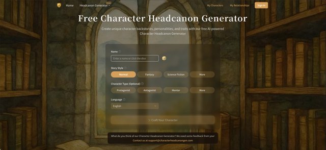 Character Headcanon Generator Interface
