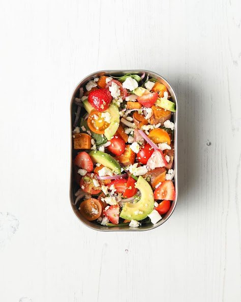 #lunchboxclub 🎒 strawberry, feta, and avocado salad Mixing fruit into savoury salads can be pretty divisive can’t it But actually, it’s…”.jpg