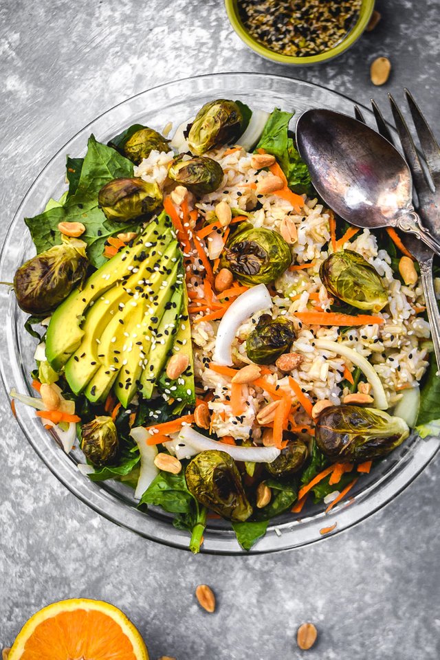 Roasted Brussels Sprouts Brown Rice Salad with Sesame Orange Dressing (Vegan)-3.jpg