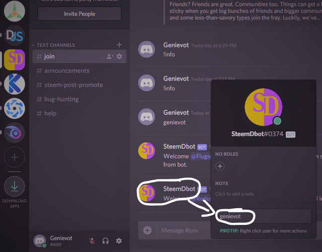 steem discord bot announcement and