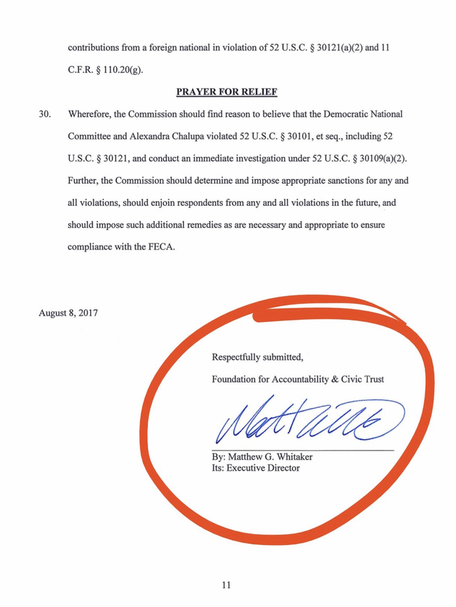 8news DNC and Chalupa received foreign funds for election 2016 complaint filed by Mathew Whittaker 2017 page 2 of 2.png