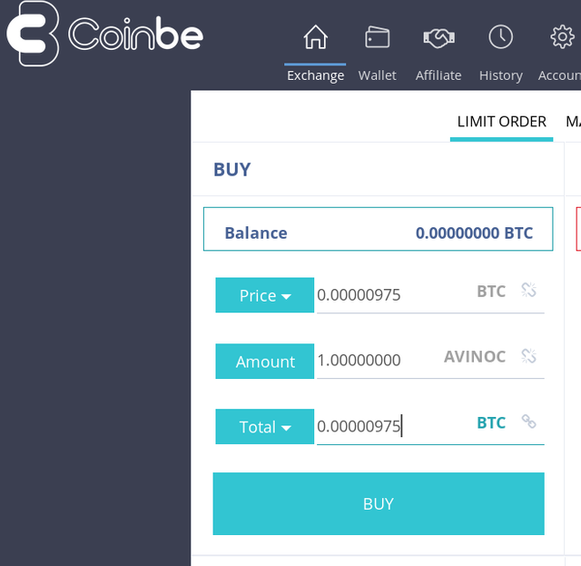 Avinoc price on Coinbe