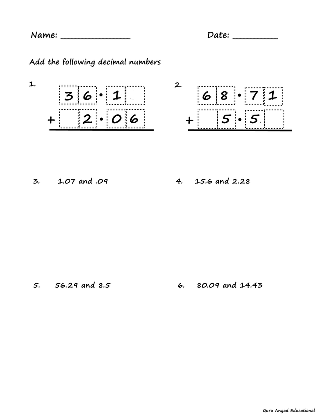 4th grade math decimal addition and subtraction worksheets steemit