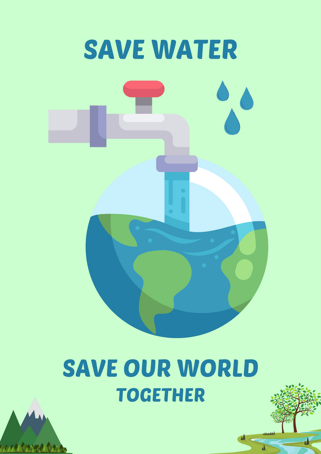 Green Blue Simple Save Water Poster.png