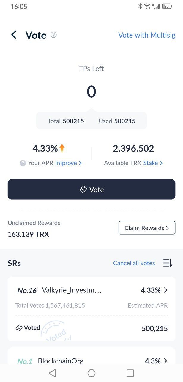 TRX Friday Initiative :: 500215 TRON Power Used to Vote SRs