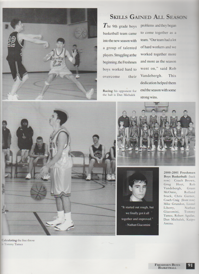 2000-2001 FGHS Yearbook Page 91 Basketball I Quit as Manager Tommy Tamez & whole team Freshman year.png