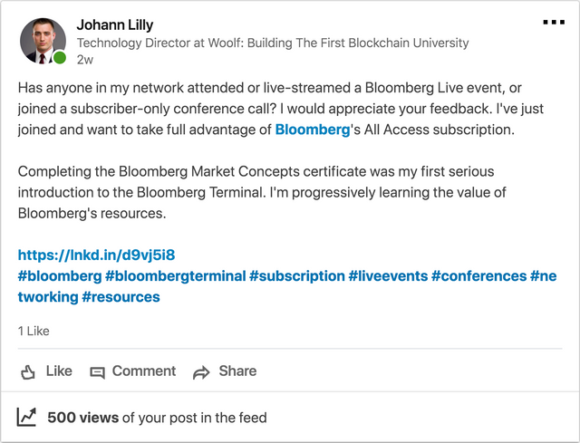LinkedIn post to my network. I included a screenshot from the subscription page as I posted above in the article, but removed it from this screenshot to save space.