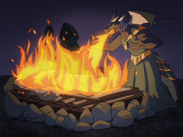 Dragon igniting funeral pyre.png