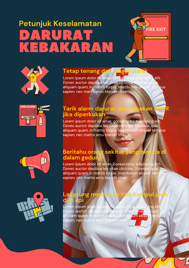 Merah Kuning Ilustrasi Petunjuk Keselamatan Darurat Kebakaran Poster.png