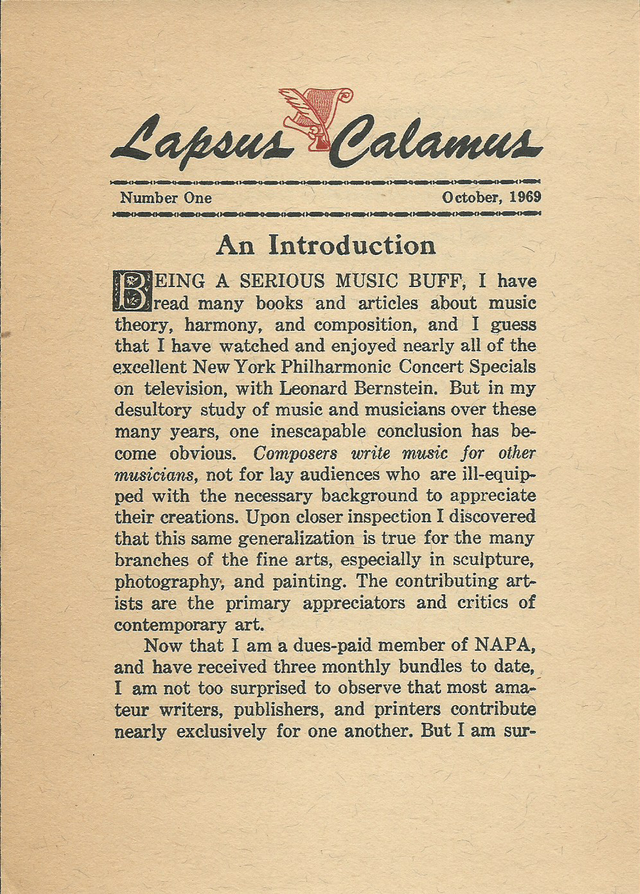 Lapsus Calamus - Number 1, October 1969 - Page 1.png
