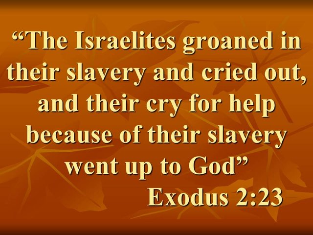 Moses the liberator. The Israelites groaned in their slavery and cried out, and their cry for help because of their slavery went up to God.jpg