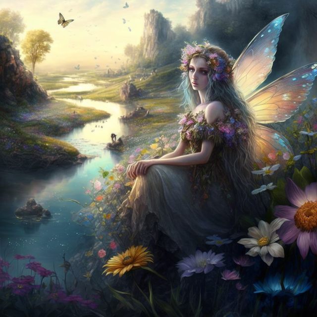 a fairy in a field of flowers with a river.png