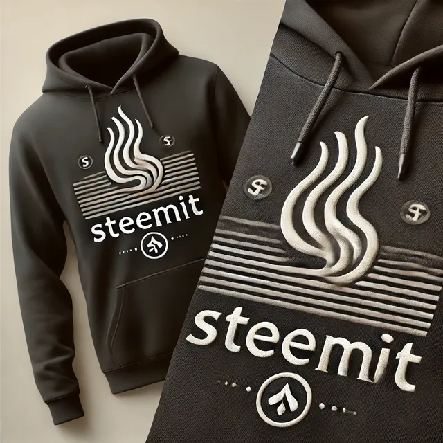 DALL·E 2024-10-02 22.28.39 - A sleek and modern hoodie design featuring the text 'STEEMIT' alongside the symbol of steam rising, representing the Steemit platform. The design inte.webp